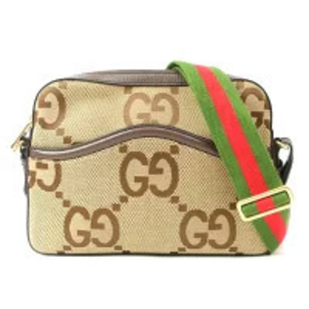 Gucci Jumbo GG Messenger Crossbody Bag Leather Tan